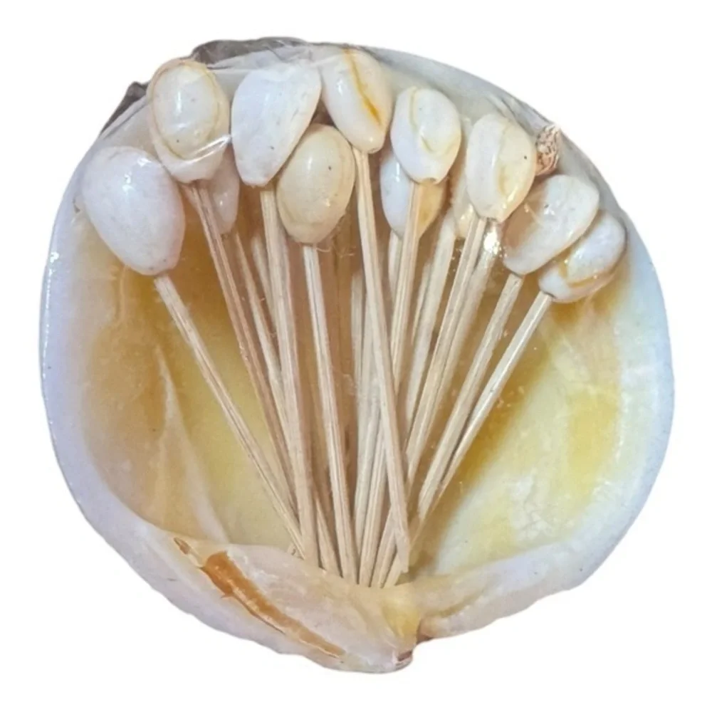 VINTAGE Clam Shell HORS D'OEUVRES CHEESE Food TOOTHPICKS w SEASHELL TIPS NEW